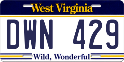 WV license plate DWN429