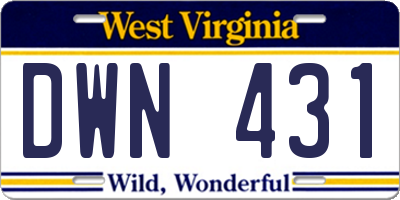 WV license plate DWN431