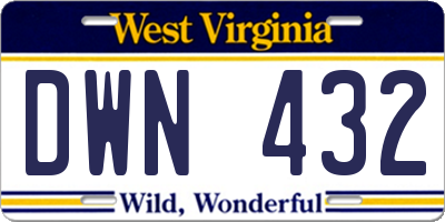 WV license plate DWN432