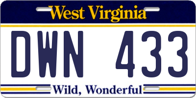 WV license plate DWN433