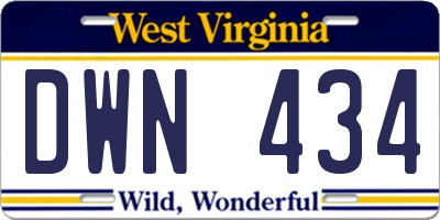WV license plate DWN434