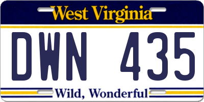 WV license plate DWN435