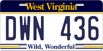 WV license plate DWN436