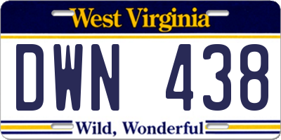 WV license plate DWN438