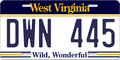 WV license plate DWN445