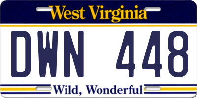 WV license plate DWN448