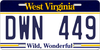 WV license plate DWN449
