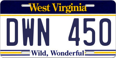 WV license plate DWN450