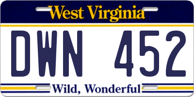 WV license plate DWN452