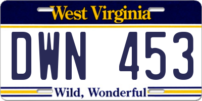 WV license plate DWN453