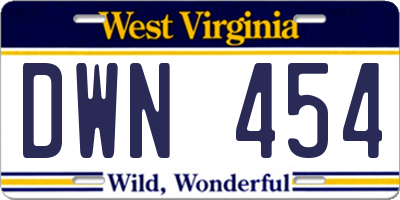 WV license plate DWN454