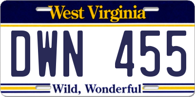 WV license plate DWN455
