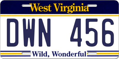 WV license plate DWN456