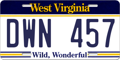 WV license plate DWN457