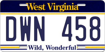 WV license plate DWN458