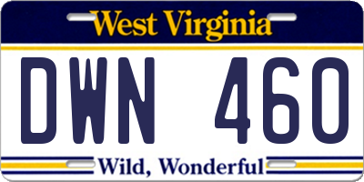WV license plate DWN460