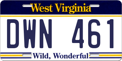 WV license plate DWN461