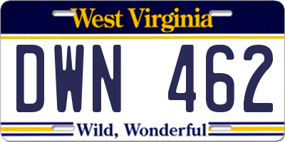 WV license plate DWN462