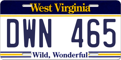 WV license plate DWN465