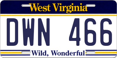 WV license plate DWN466