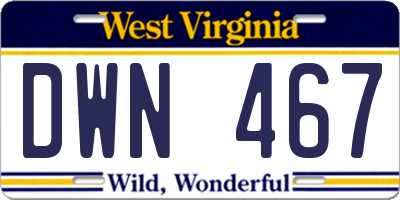 WV license plate DWN467