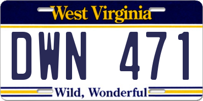 WV license plate DWN471