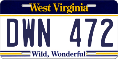 WV license plate DWN472