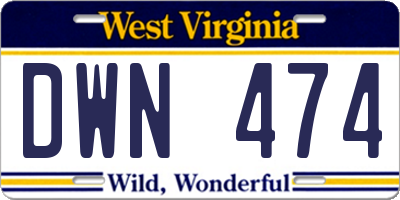 WV license plate DWN474