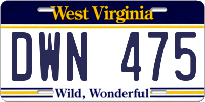 WV license plate DWN475
