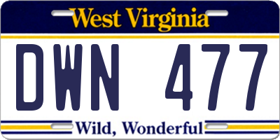 WV license plate DWN477