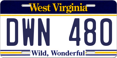 WV license plate DWN480