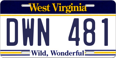 WV license plate DWN481