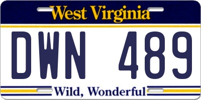 WV license plate DWN489