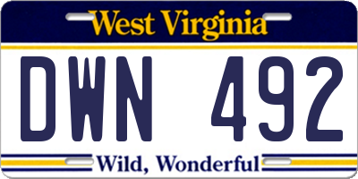 WV license plate DWN492