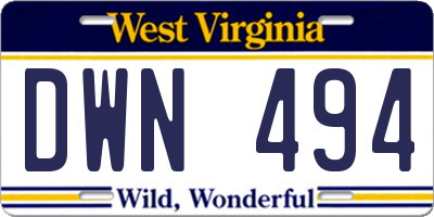 WV license plate DWN494