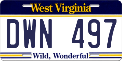 WV license plate DWN497