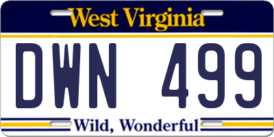 WV license plate DWN499