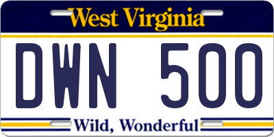 WV license plate DWN500