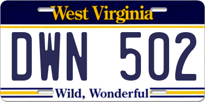 WV license plate DWN502