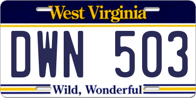 WV license plate DWN503