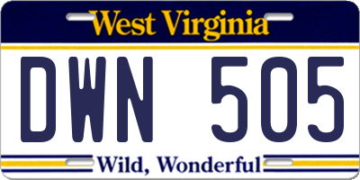 WV license plate DWN505