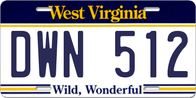 WV license plate DWN512