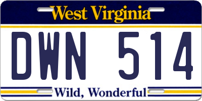 WV license plate DWN514