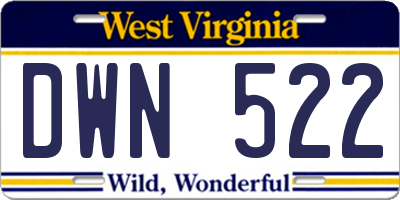 WV license plate DWN522
