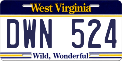 WV license plate DWN524