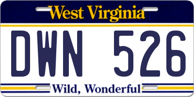 WV license plate DWN526