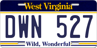 WV license plate DWN527