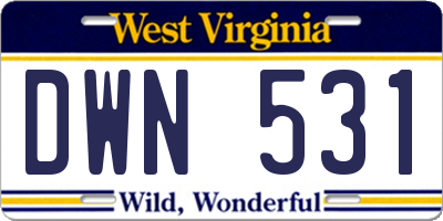 WV license plate DWN531