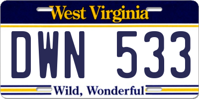 WV license plate DWN533