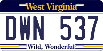 WV license plate DWN537